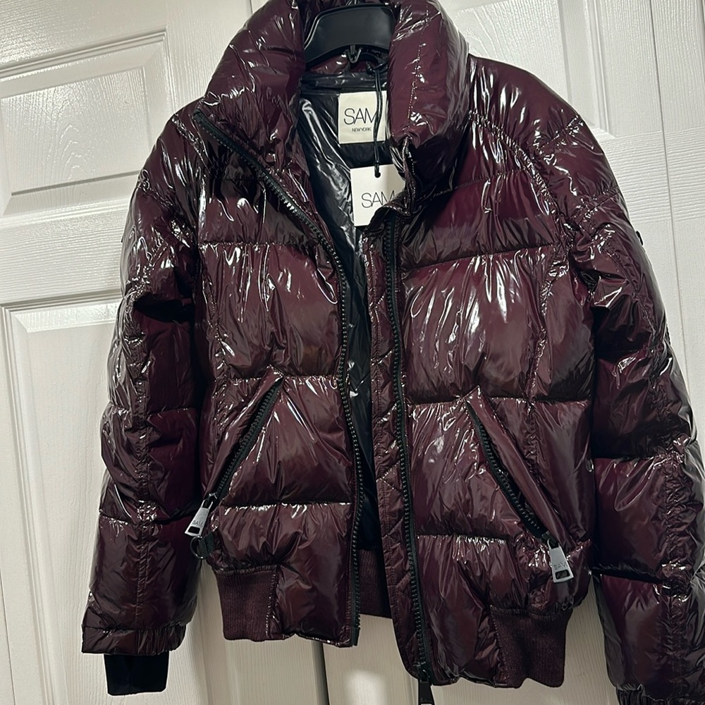 SAM burgundy down bomber jacket size Large NWT